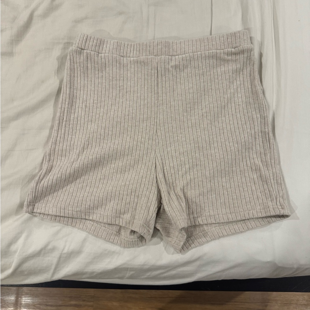 White Fox Boutique Ribbed Beige Shorts